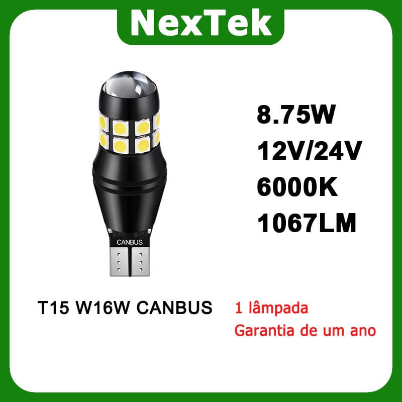NexTek NT15 LED T15 W16W 8.75W 12V/24V 6000K Com Luz Reversa De Decodificação CANBUS (1 Lâmpada)