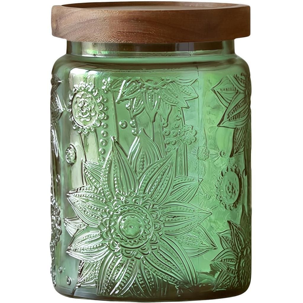Pote de Vidro Vintage ANSQU de 23,7oz com Tampa de Madeira Sólida - Recipiente de Cozinha Sunflower para Chá, Café,