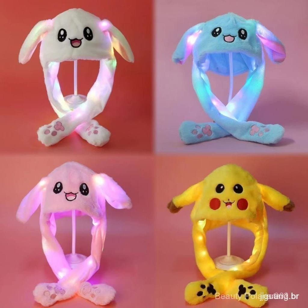 Dais Adulto Infantil Leve Chapéu De Pelúcia Com Orelhas Longas Movimento De Desenho Coelho Panda LED Brinquedo Orelha