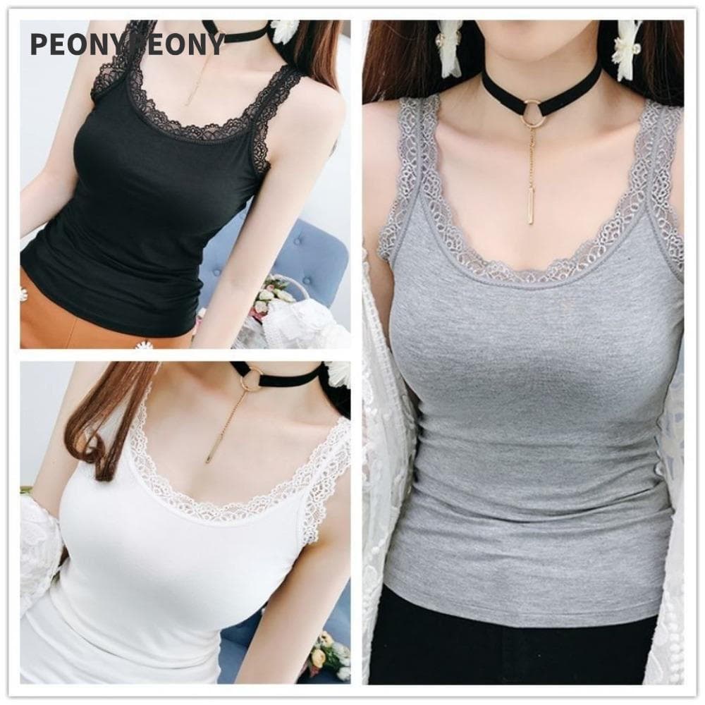 Regatas De Verão PEONY , Gola Em U Com Camisa Cami De Renda , Camisolas Finas Casuais , Blusas Soltas Para Mulheres
