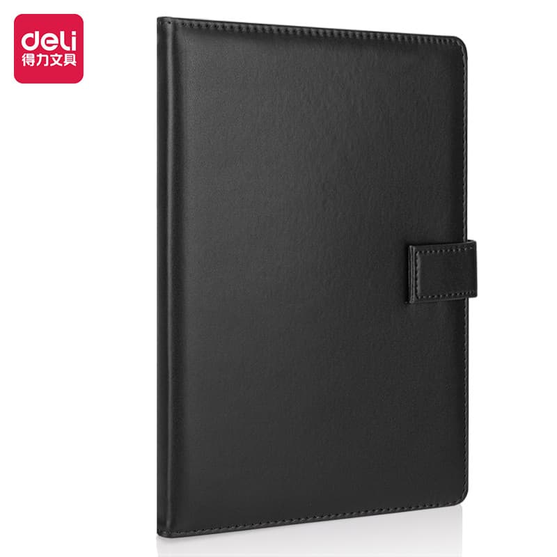 Caderno de couro Deli 7941 (preto) -120 folhas-16K (livro) Livro de registros de reuniões de couro empresarial