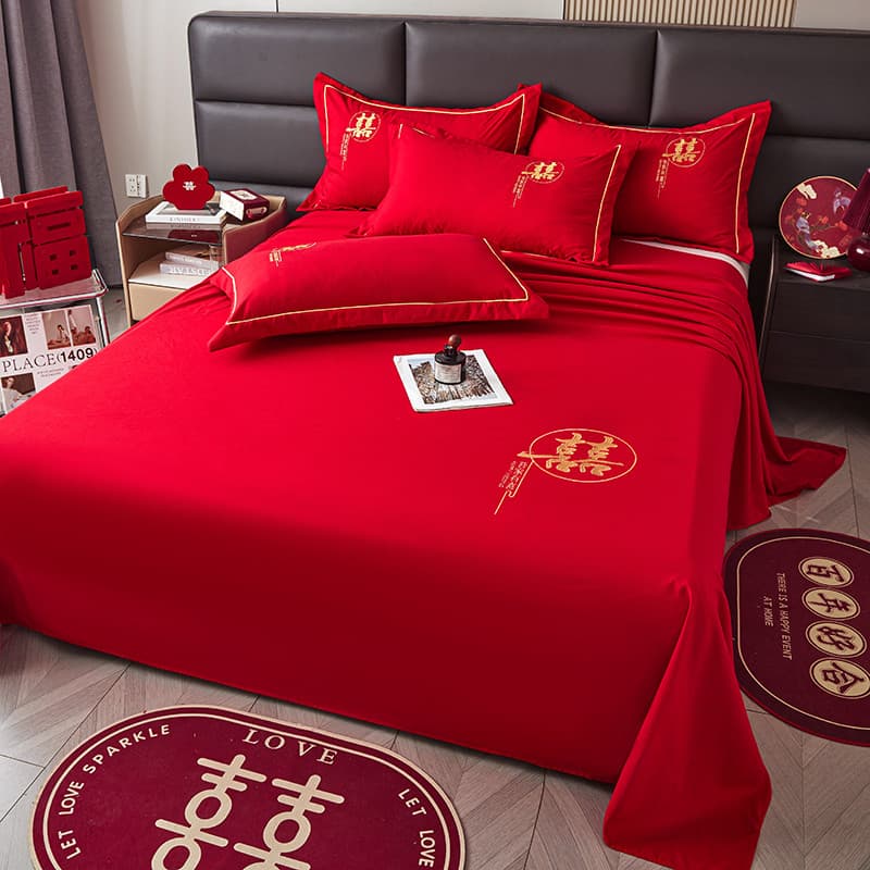 Grande lençol de casamento vermelho peça única 2026 novo estilo feminino nascimento sala de casamento Layout folha fronh