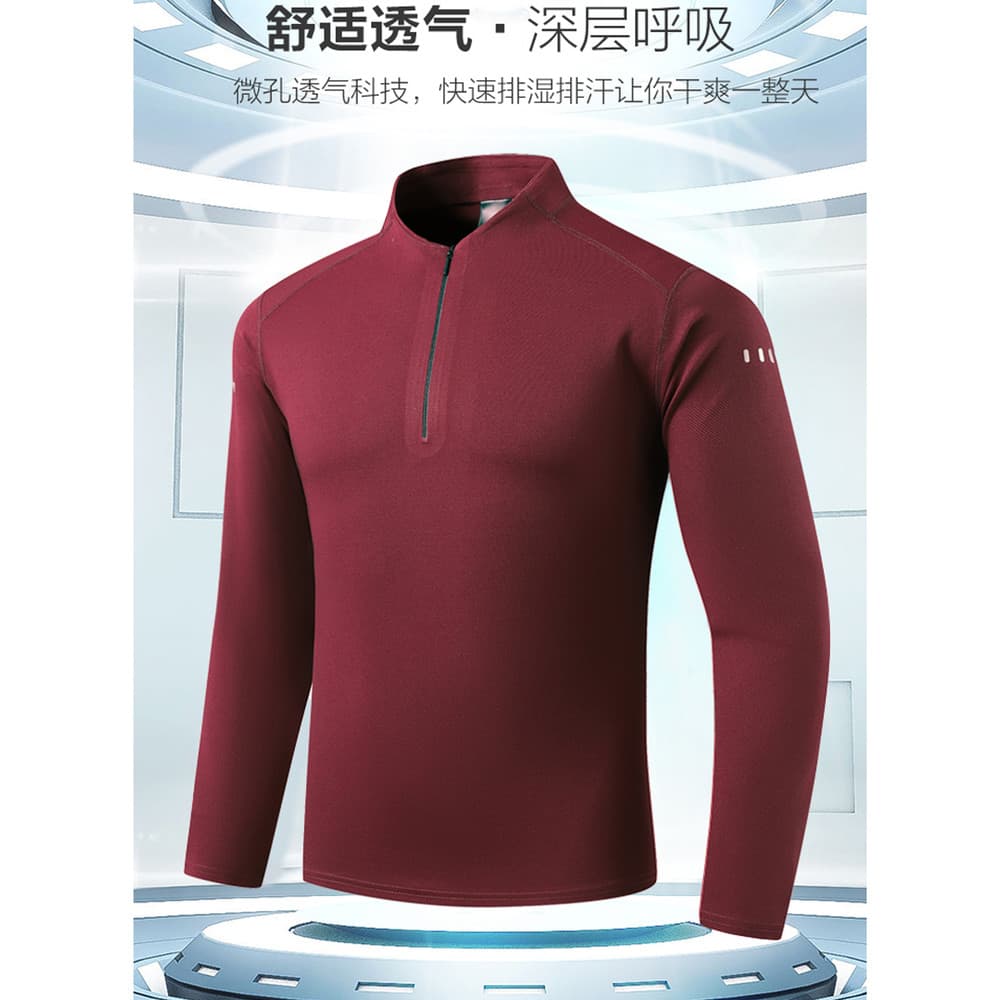 Esportes ao ar livre de secagem rápida camiseta de manga comprida masculina meio zíper Fitness correndo terno de treinam