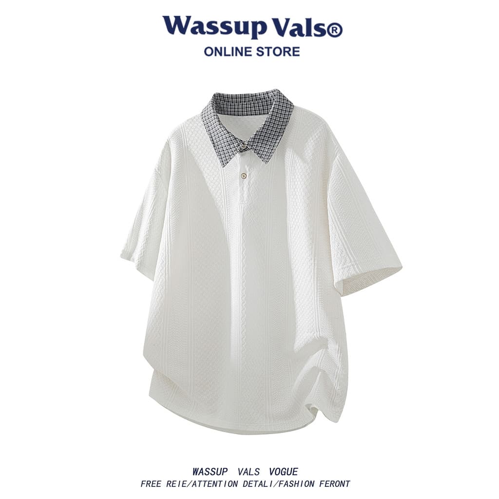 WASSUP VALS Verão Velho Dinheiro Estilo Camisa polo de Manga Curta Masculina Lapela de Seda Gelo Camiseta High-End Sense