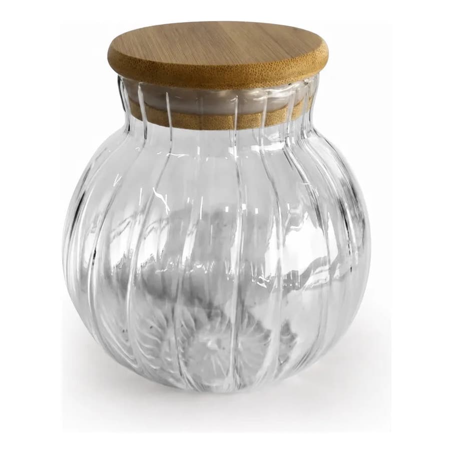 Pote Vidro 600ml Tampa Bambu Organizador Cozinha