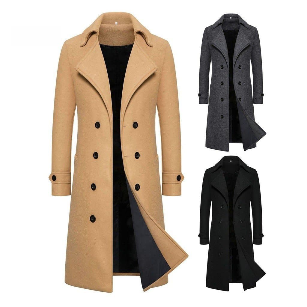 Sobretudo Masculino Trespassado Slim Fit Comprimento Médio Manga Comprida Grosso À Prova De Vento Quente E Macio .
