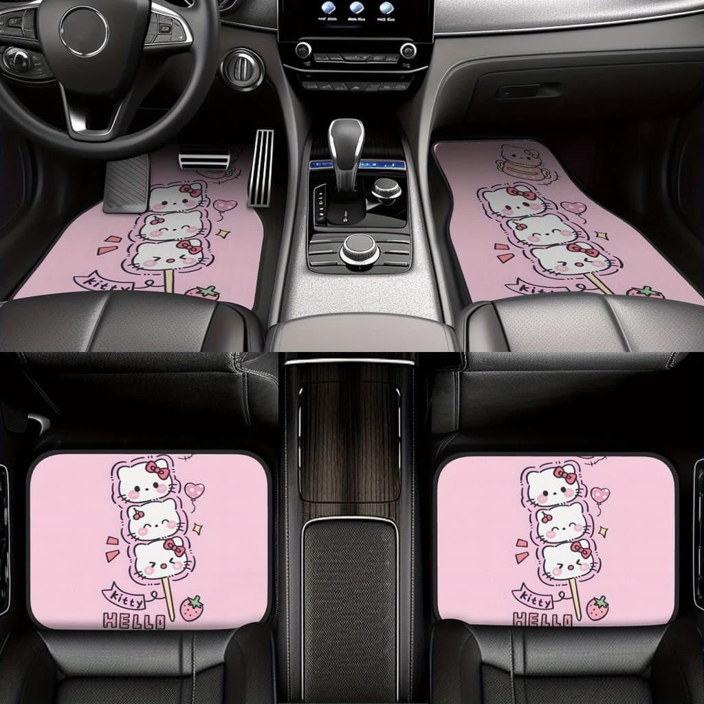 Conjunto de tapetes de carro com tema Sanrio (4 peças), tapetes internos de carro duráveis, adequados para carros e SUVs