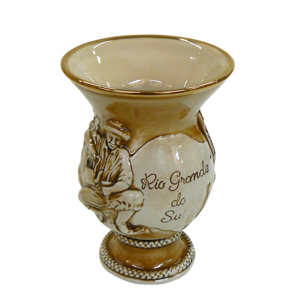 Cuia De Cerâmica 300ml Rio Grande do Sul Ouro Ceraflame