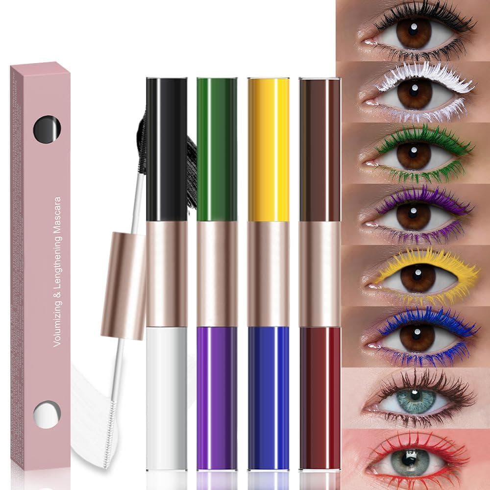 Conjunto de Máscaras Coloridas BINGBRUSH 4PCS, Máscara para Cílios à Prova d'Água com Dupla Ponta, Alta Pigmentação, Res