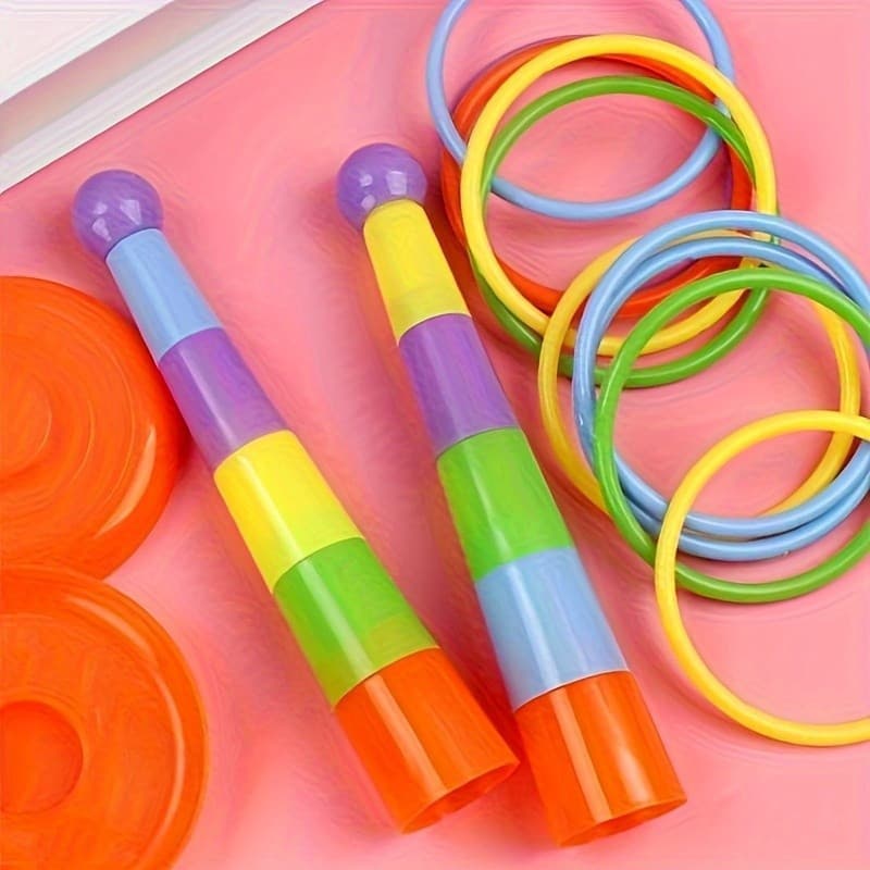Conjunto de Brinquedos de Treinamento para Papagaios e Aves de Estimação - Torre de Empilhamento Educativa com Cinco Cír