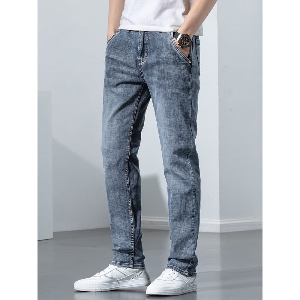 Calças de brim masculinas 2026 verão novo estilo estiramento fino-ajuste calças retas masculinas All-match na moda calça