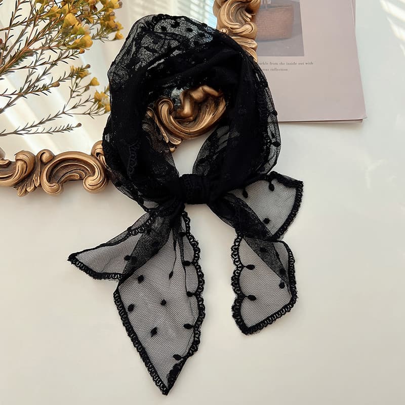 Lenço bordado de renda preta cachecol feminino moda elegante estilo ocidental All-Match tira longa cor sólida estilo fin