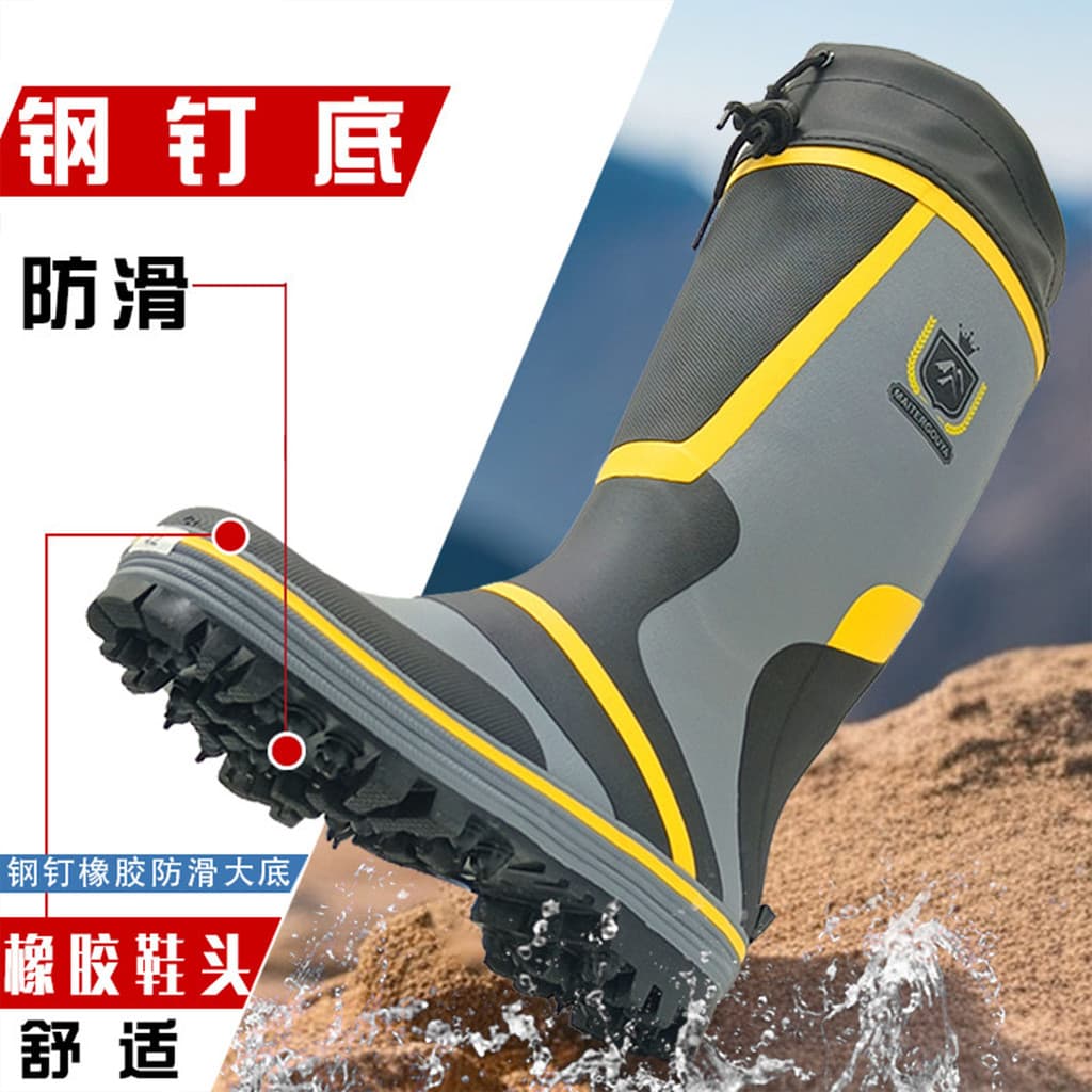 Sola de unha de aço antiderrapante botas de chuva tubo alto masculino borracha 2026 novo estilo verão tamanho grande bot
