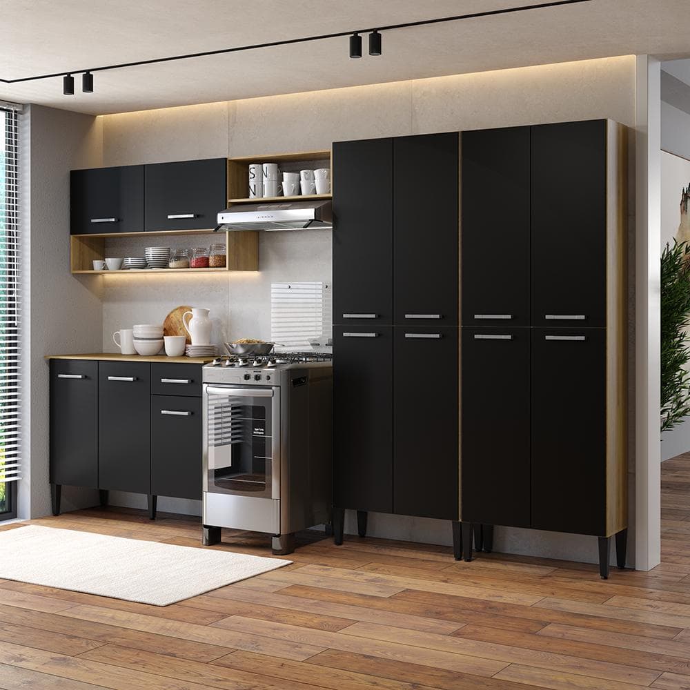 Armário de Cozinha Compacta Arizona Fusion One Carraro Carvalho com Preto