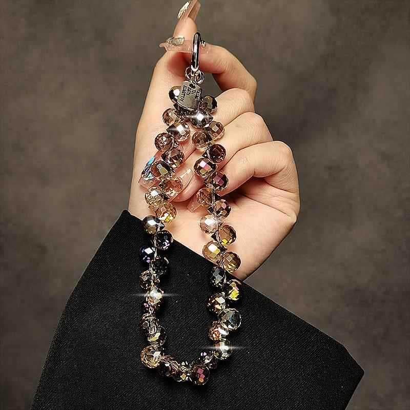 Luxo High-End contas de cristal mão corrente pulso cordão curto com clipe caso do telefone chaveiro saco pingente