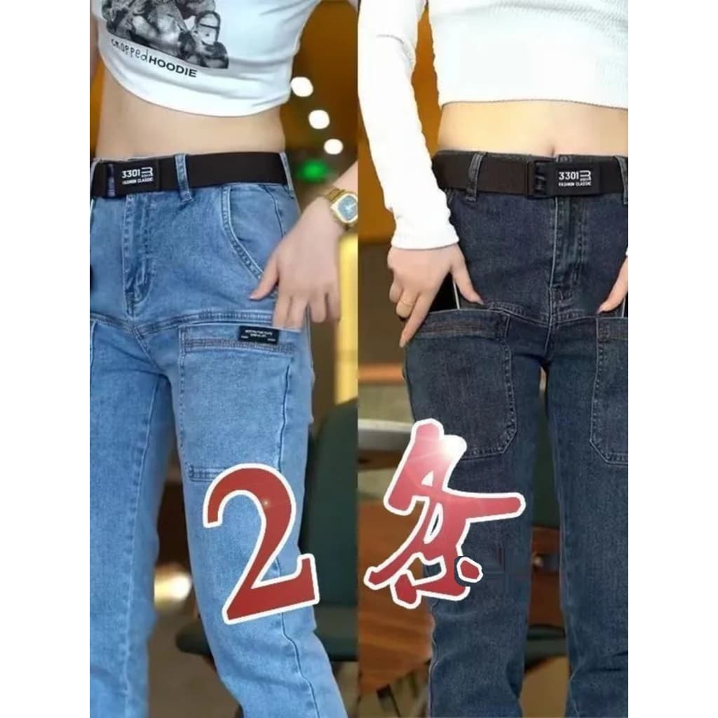 Etiqueta de corte de comércio exterior na moda seis bolsos novo produto Jeans masculino primavera outono Multi-bolso cal