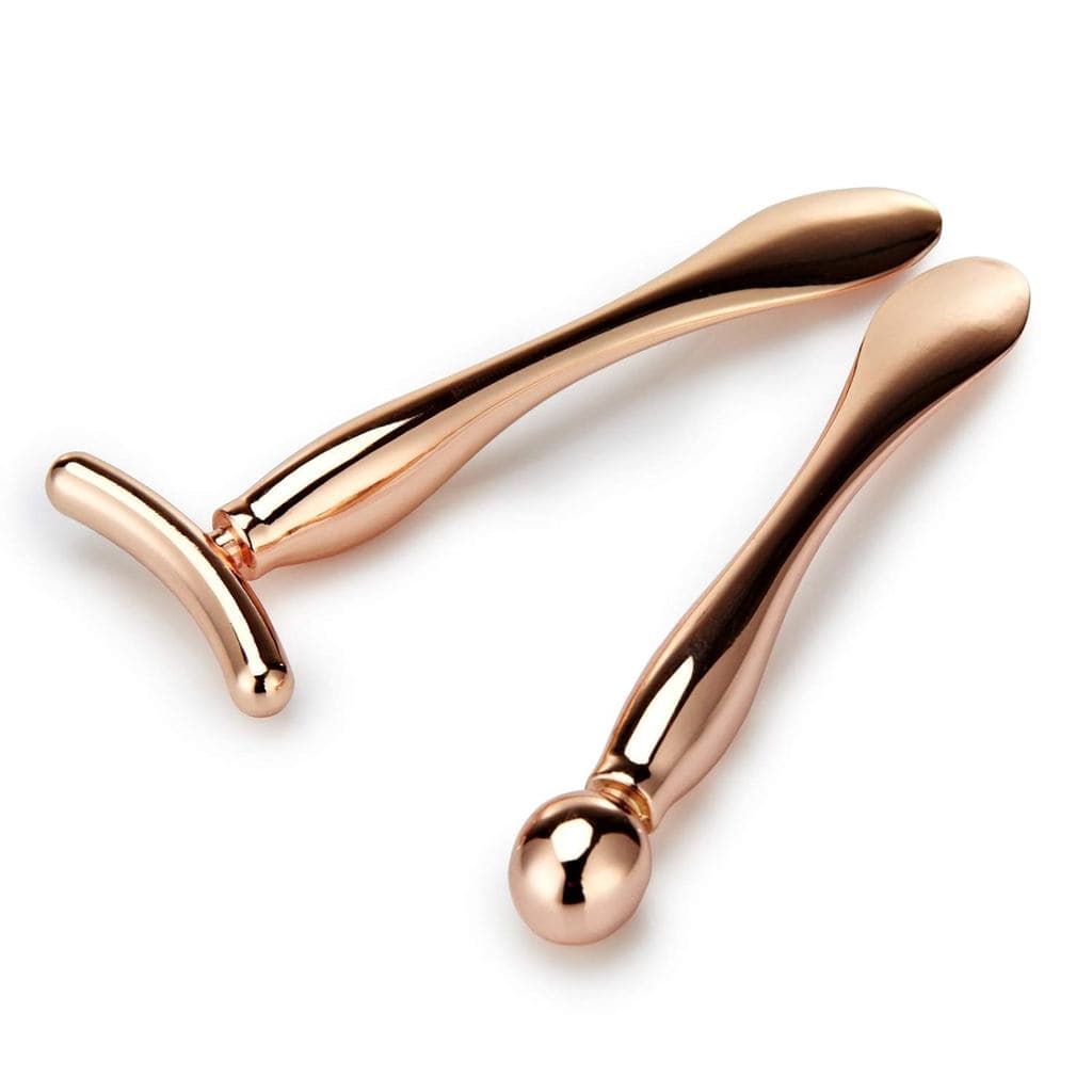 LISAPACK 2PCS Aplicador de Creme para Olhos em Metal, Ferramenta de Massagem Facial, Reduz o Inchaço (Ouro Rosa) I8JP