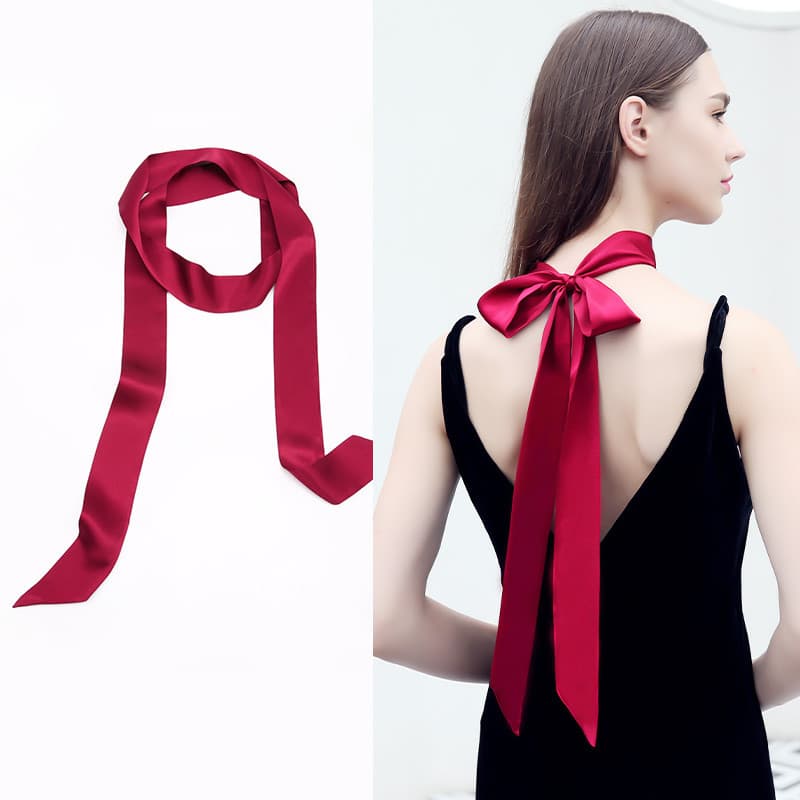 Lenço de seda vermelho pequeno longo fita feminina lenço de seda gravata estreita cinto de seda decoração amarrado saco