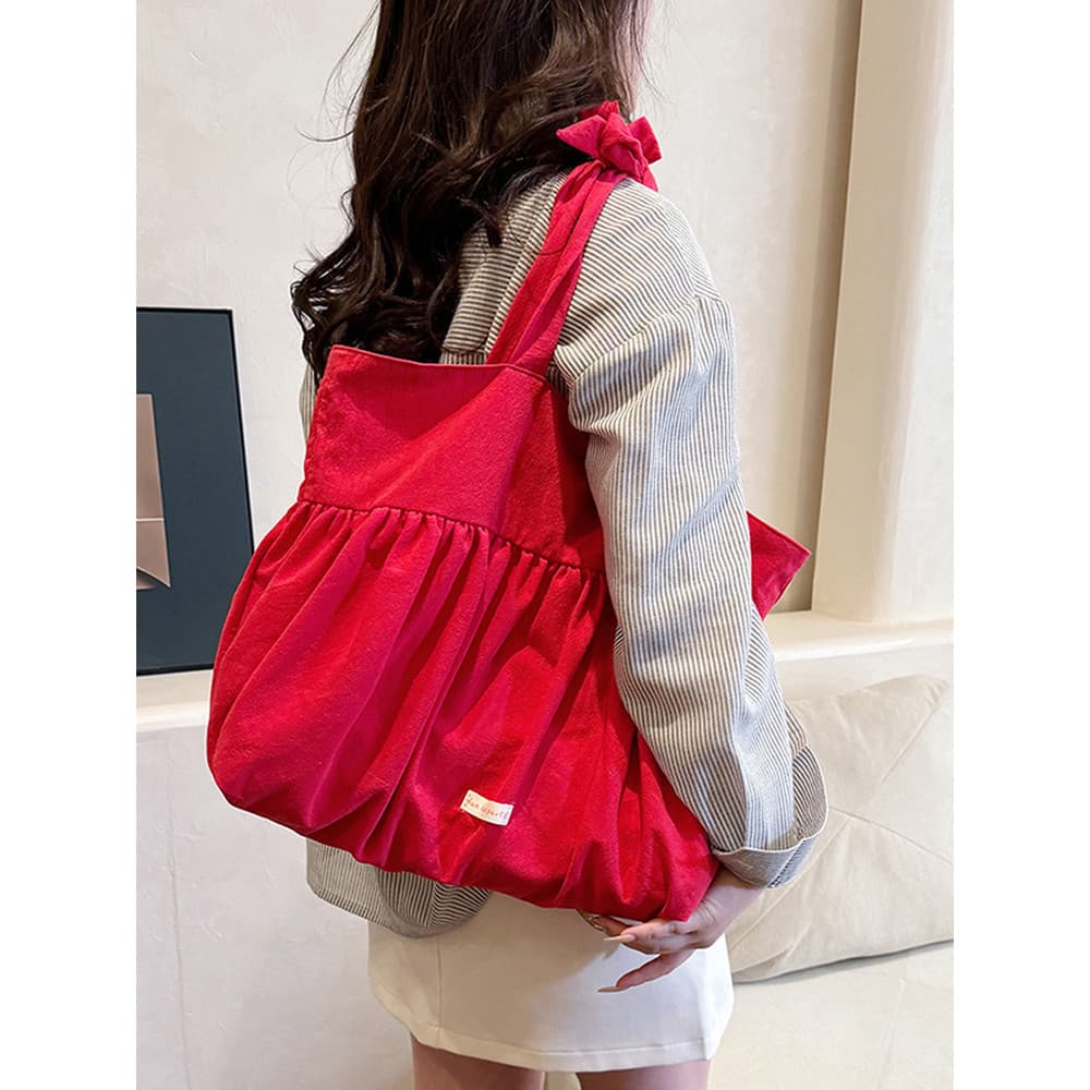 2025 bonito plissado doce bolsa de lona feminina grande capacidade bolsa de ombro estudante classe Commuter sacola de co