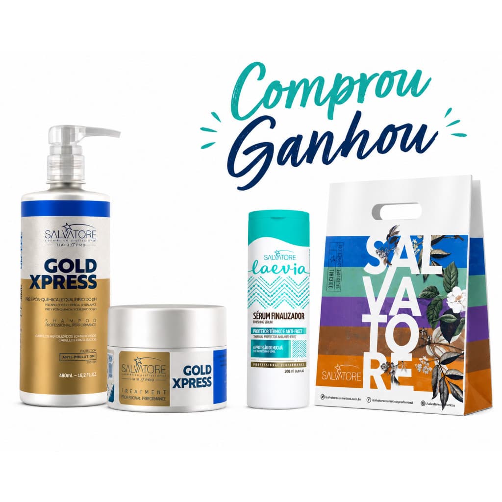 Kit Salvatore Hair Pro Gold Xpress Shampoo Mascara Condicionante Reestruturação Pré e Pós Quimica