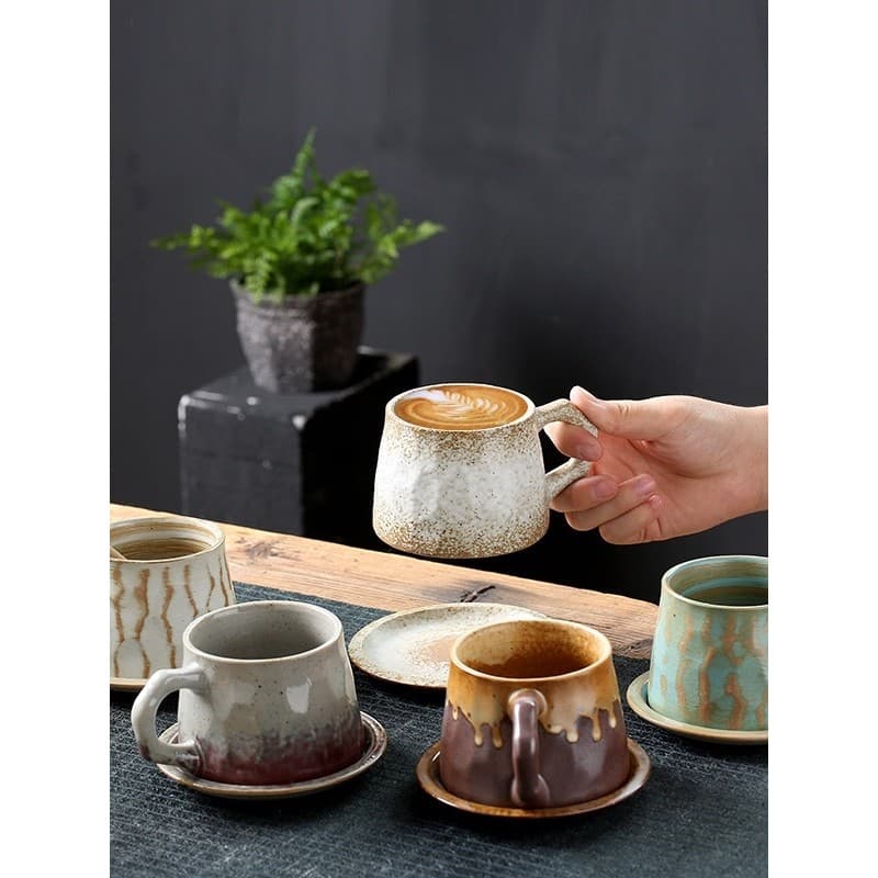 Retro cerâmica xícara de café pires conjunto criativo lembrança copo estilo japonês grés caneca copo água do agregado fa