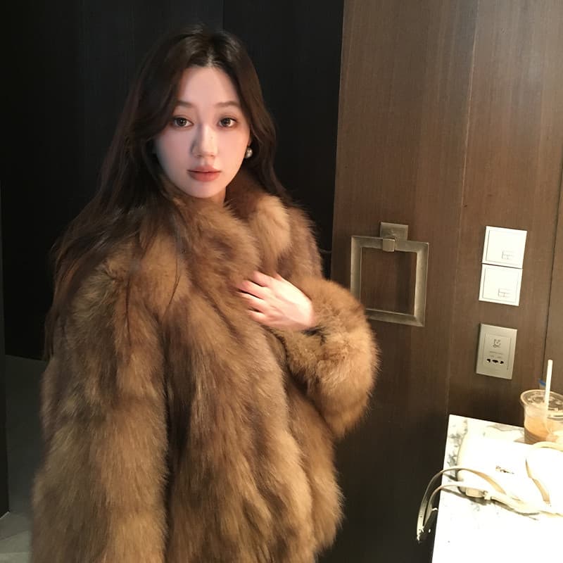 High-End sentir imitação de pele de raposa casaco feminino estilo curto inverno novo estilo moda elegante pele integrada