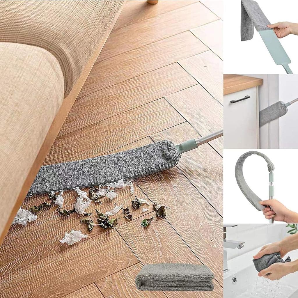Espanador de microfibra com escova à prova de poeira para debaixo de móveis, com uma haste extensível (de 40 a 55 polega
