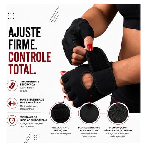 Luva Academia Musculação Treino Crossfit Unissex Ajustável Preto Lisa Universal