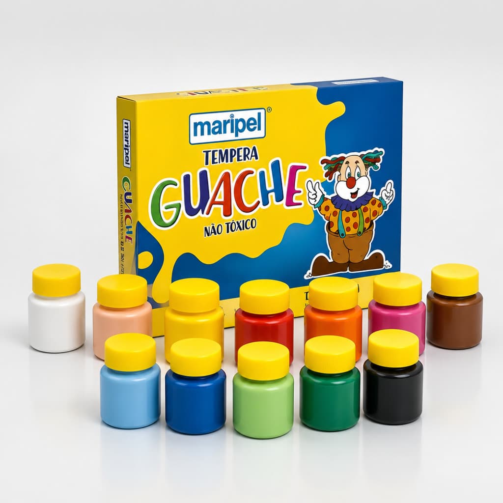 Tinta Guache Maripel 12 Cores 15ml Não Tóxica Pintura Escolar Artesanato Infantil Atividades Arte