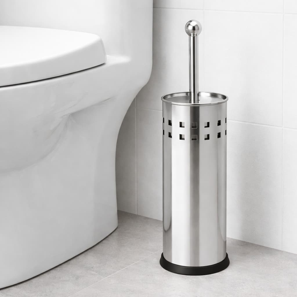 Escova Sanitária Inox com Suporte Aço Inoxidável Ventilado Antiferrugem Banheiro