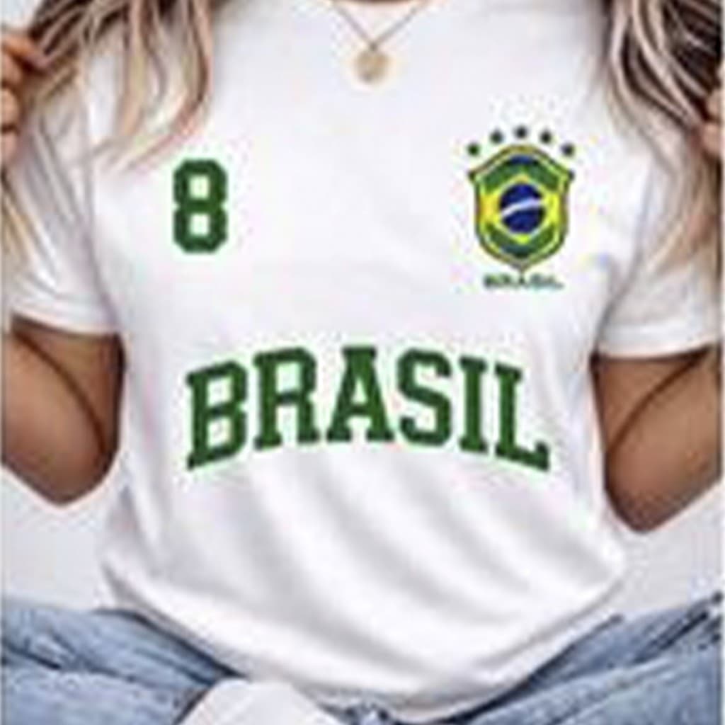 Tshirt Feminina 8 Brasil - Camisa Copa Do Mundo Unissex 100% Algodão Plus Size