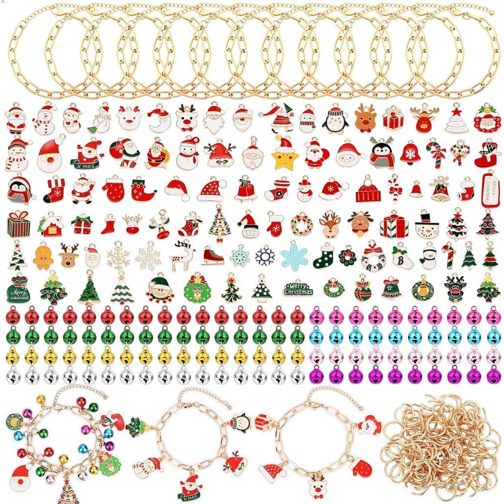 Tidponra Kit de Fabricação de Pulseiras de Natal com 412 Peças, 100 Charms de Natal com 12 Correntes para Pulseiras, 100