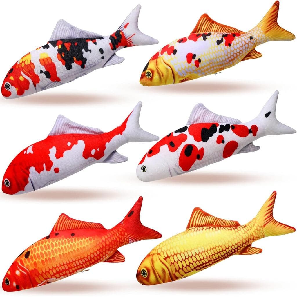 Barydat 6 Pcs 12 Inch Fish-Shaped Soft Cat Cushions Pillow Realistic Pet Carp Play Pillow for Cats Birthday Gift(Classic