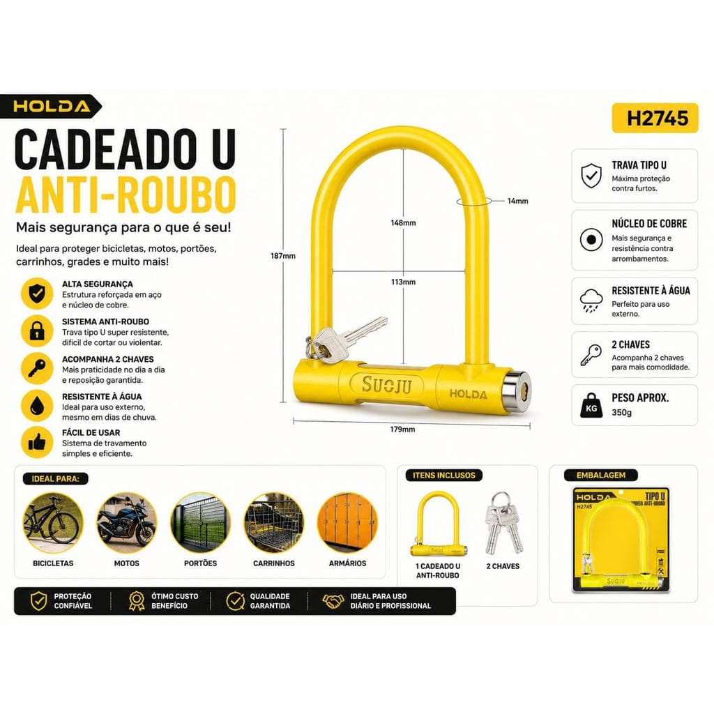 Cadeado Antifurto Sonoro 110dB Impermeável Alta Segurança