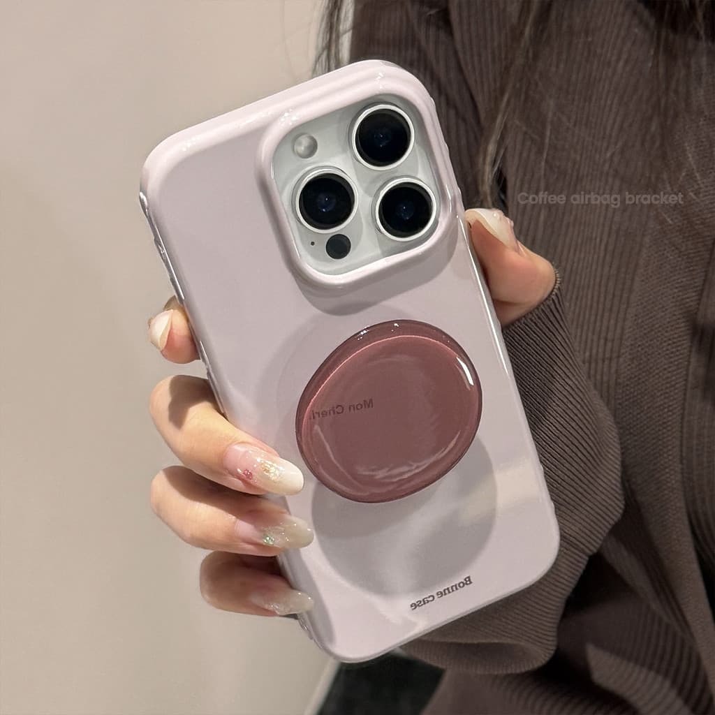 [Estoque pronto] Capa de telefone simples de cor sólida com suporte de ametista Capa de telefone Apple Capa fina e leve