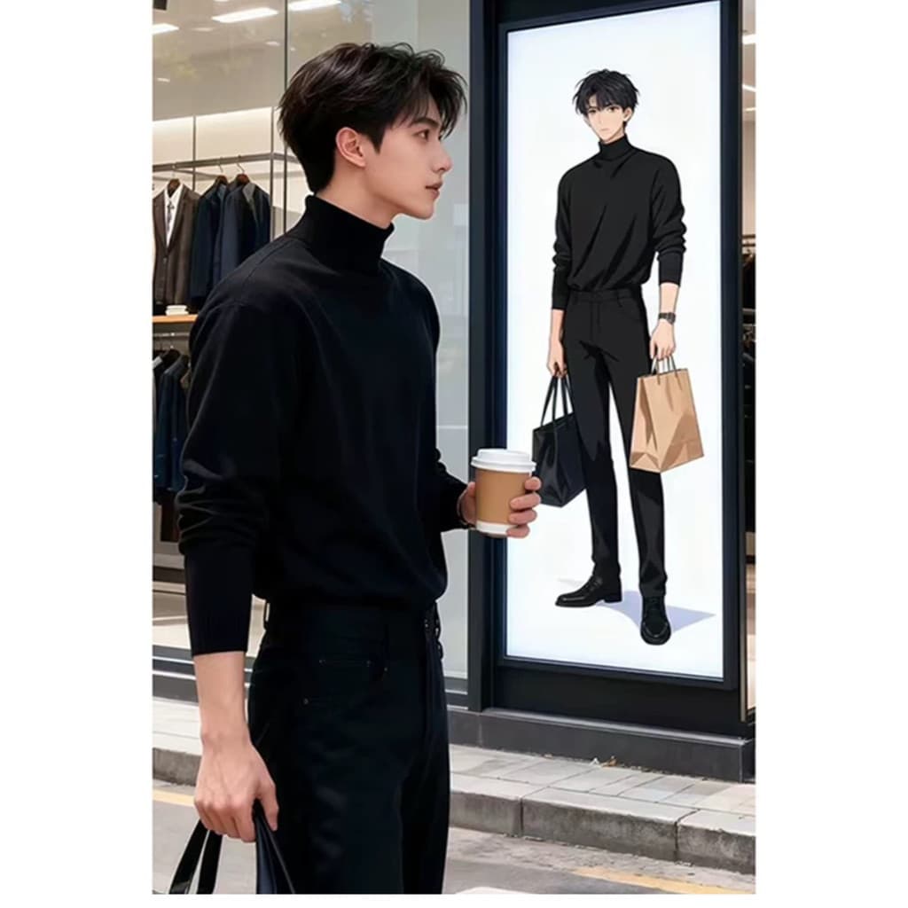 Suéter de gola alta estilo coreano preto masculino inverno High-End sensação Slim fit Slim-fit suéter de malha de lã