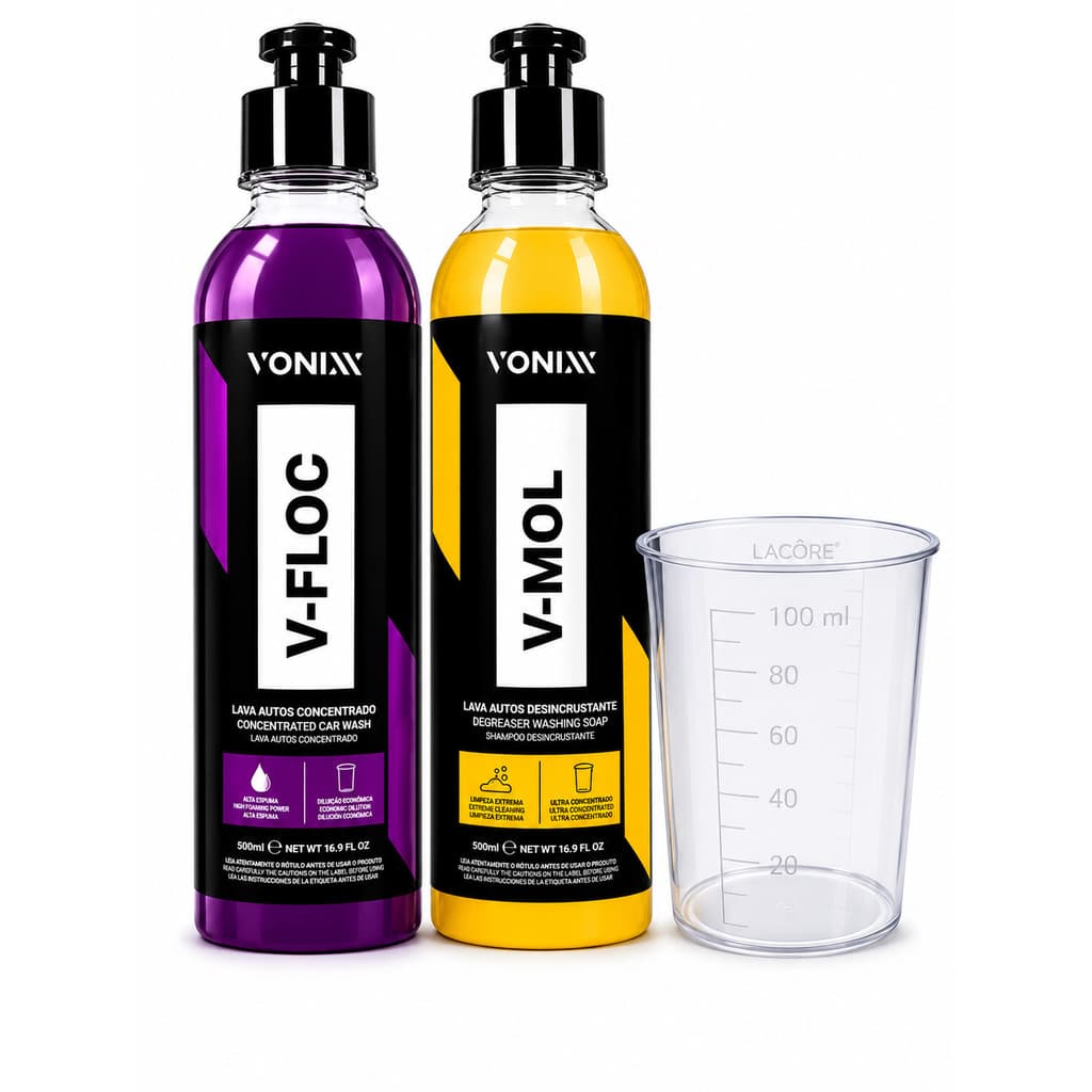 Kit Shampoo Automotivo Vonixx V-FLOC + V-MOL 500ml + Copo Graduado