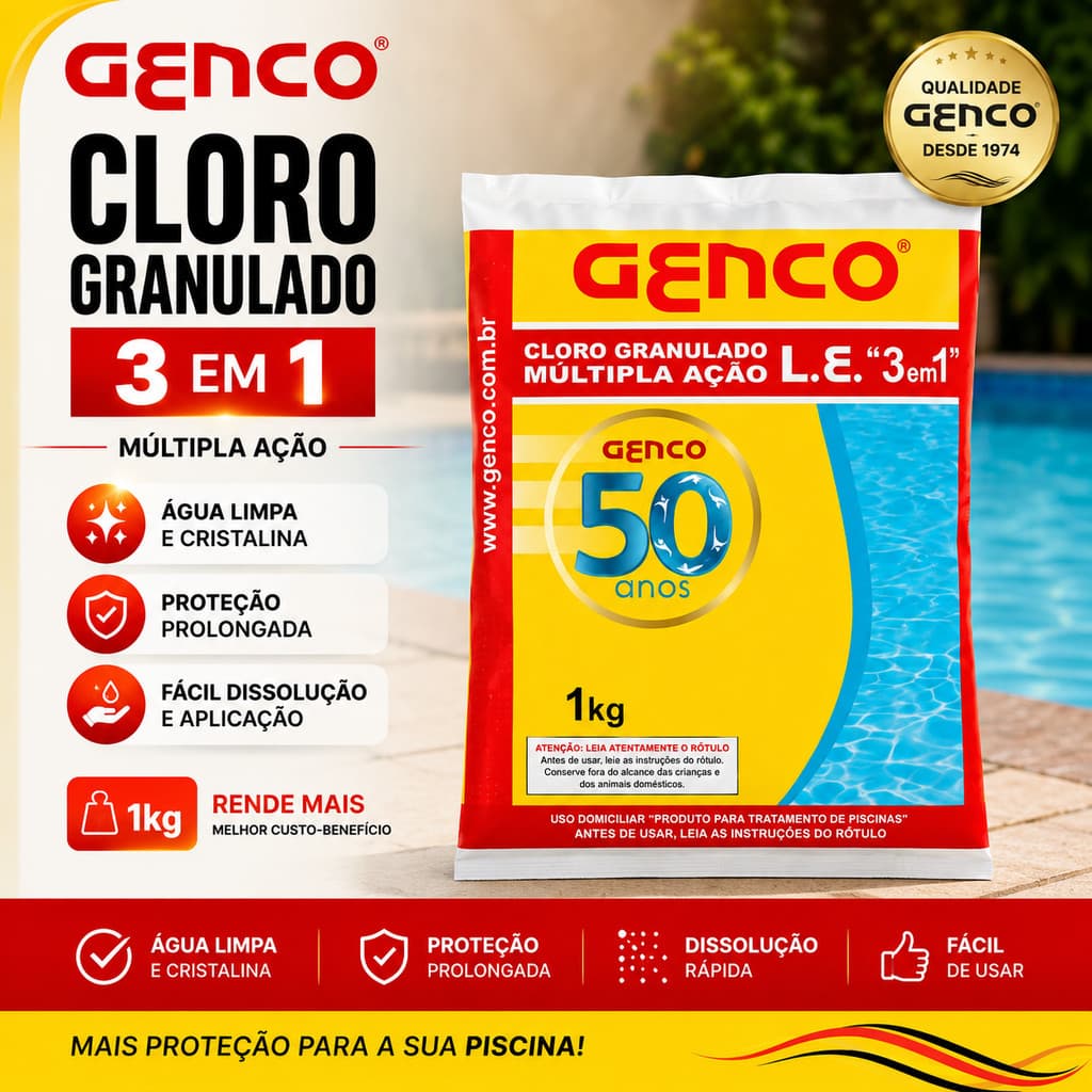Cloro Genco 1Kg – Água Cristalina e Tratamento Eficiente para Piscinas