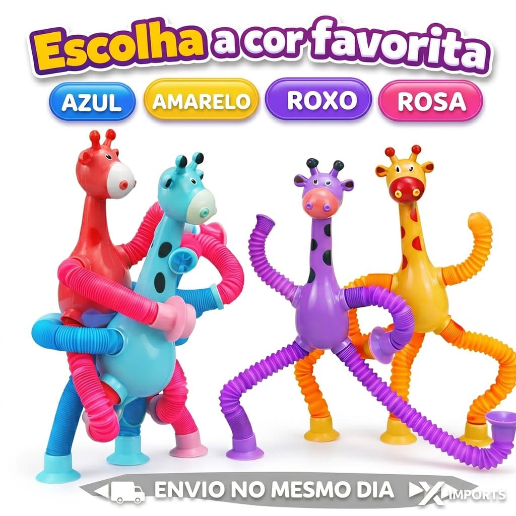 Kit com 1/2/3 ou 4 girafas estica e gruda melman pop it tubo tiktok com luz brinquedo para crianças promoção