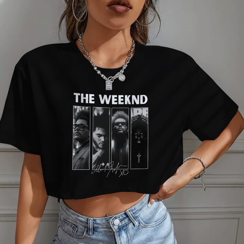 Blusa Cropped Top Estilosa Oversized Feminina Versão Álbuns Images The Weeknd Unissex