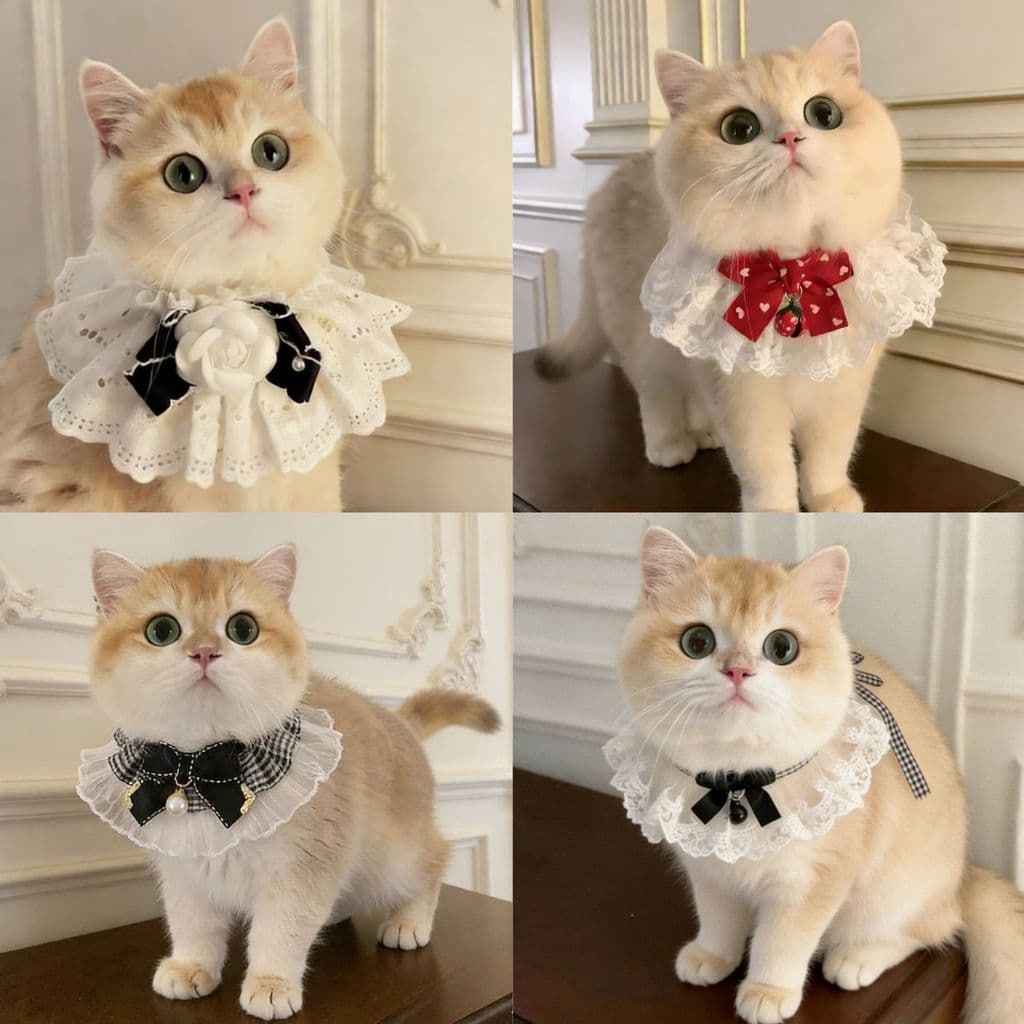Cachecol de Saliva de gato de fada com laço fofo estilo princesa gola de renda colar de sino babador cachecol de cachorr
