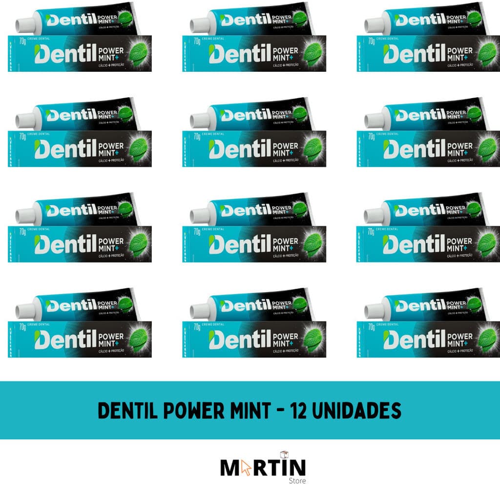 Kit 12 Creme Dental  Vegano Dentil Power  Mint Cálcio + Proteção 70G Sem flúor co