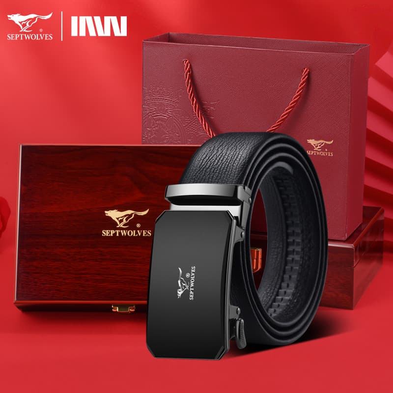 Sete lobo cinto masculino de couro genuíno High-End cinto genuíno novo estilo presente para namorado marido dia dos namo