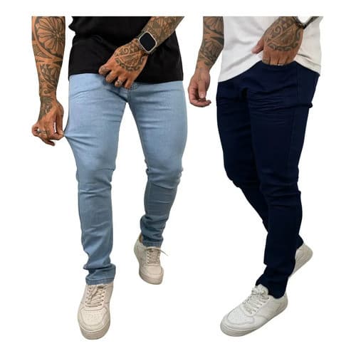 Kit 2 Calças Jeans Masculina Skinny Slim Com Elastano