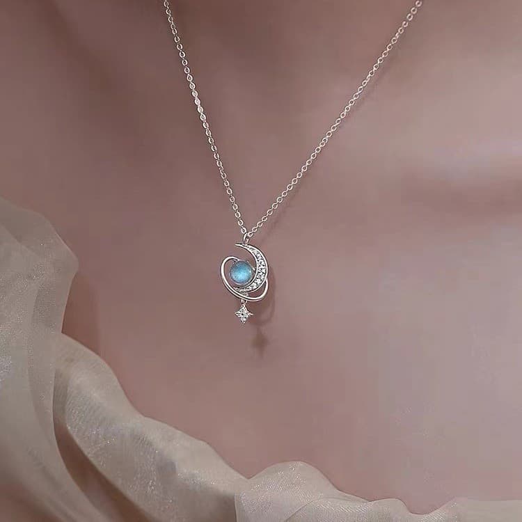 Colar de Prata Esterlina S925 com Pedra da Lua, Joia Simples de Moda Feminina, Presente KHHL
