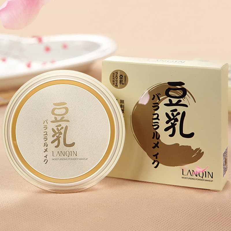 LANQIN japonês maquiagem corretivo fixação em pó leite de soja em pó hidratante reparação branco de longa duração contro
