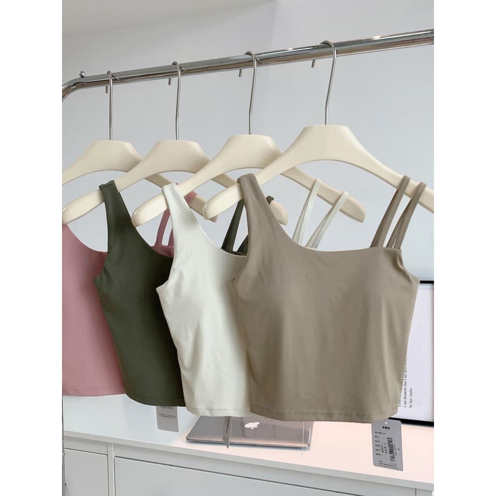 Colete esportivo de secagem rápida feminino ombro oblíquo meio fixo copo magro volta Yoga roupa interior fino-ajuste mac