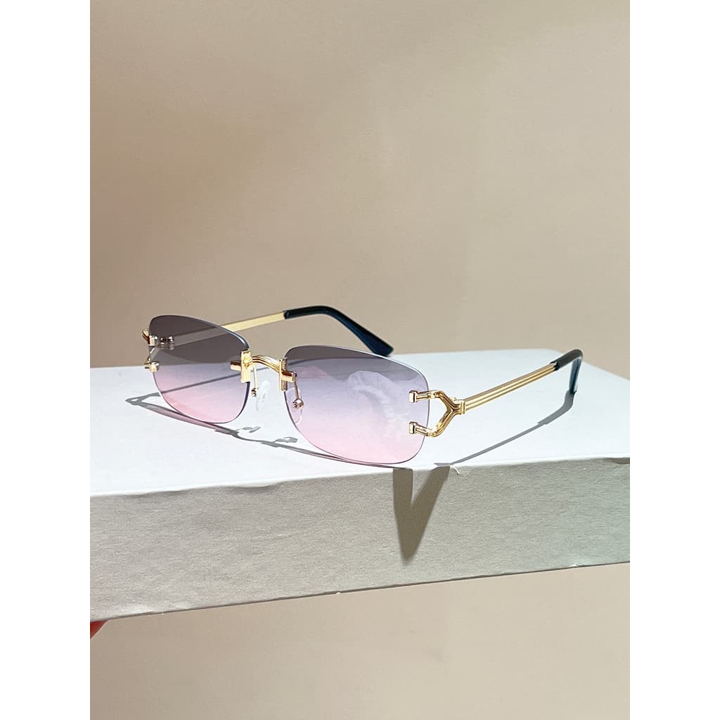 Óculos de sol sem moldura estilo celebridade, templos de Metal simples, óculos de sol de alta qualidade exclusivos, todo