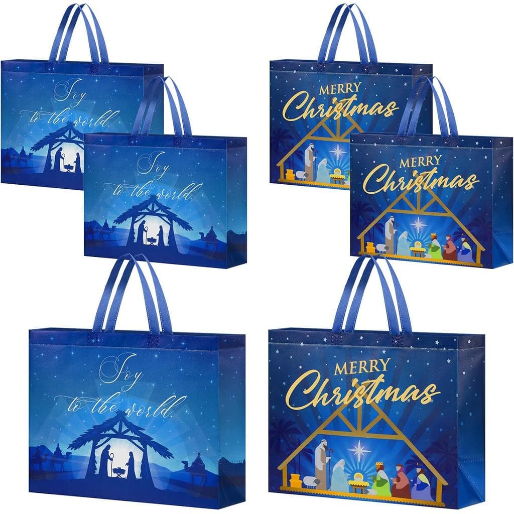 Sweetude 6 Peças Sacolas Grandes de Presente Religiosas de Natal com Tema de Natividade, 16 Polegadas, Sacola Reutilizáv
