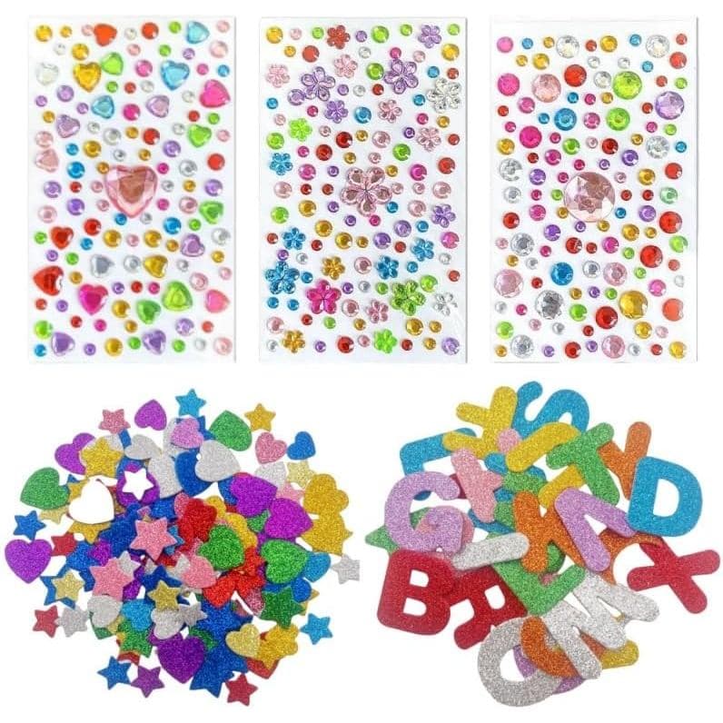 536 peças de adesivos coloridos de espuma com glitter e conjuntos de adesivos de gemas, adesivos autoadesivos em formato